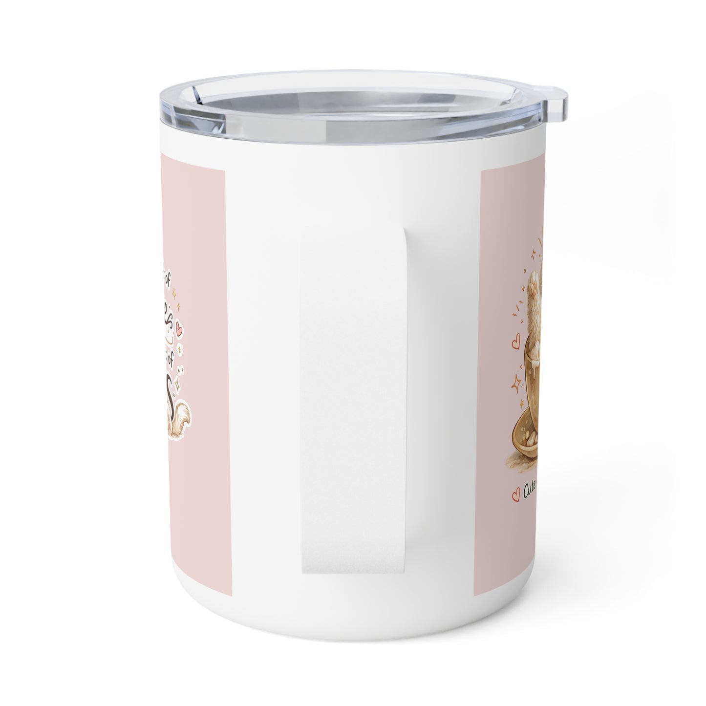 10oz Insulated Coffee Mug — Cute Gold Coffee Cup Design on Pink (Coffee Lover Gift)